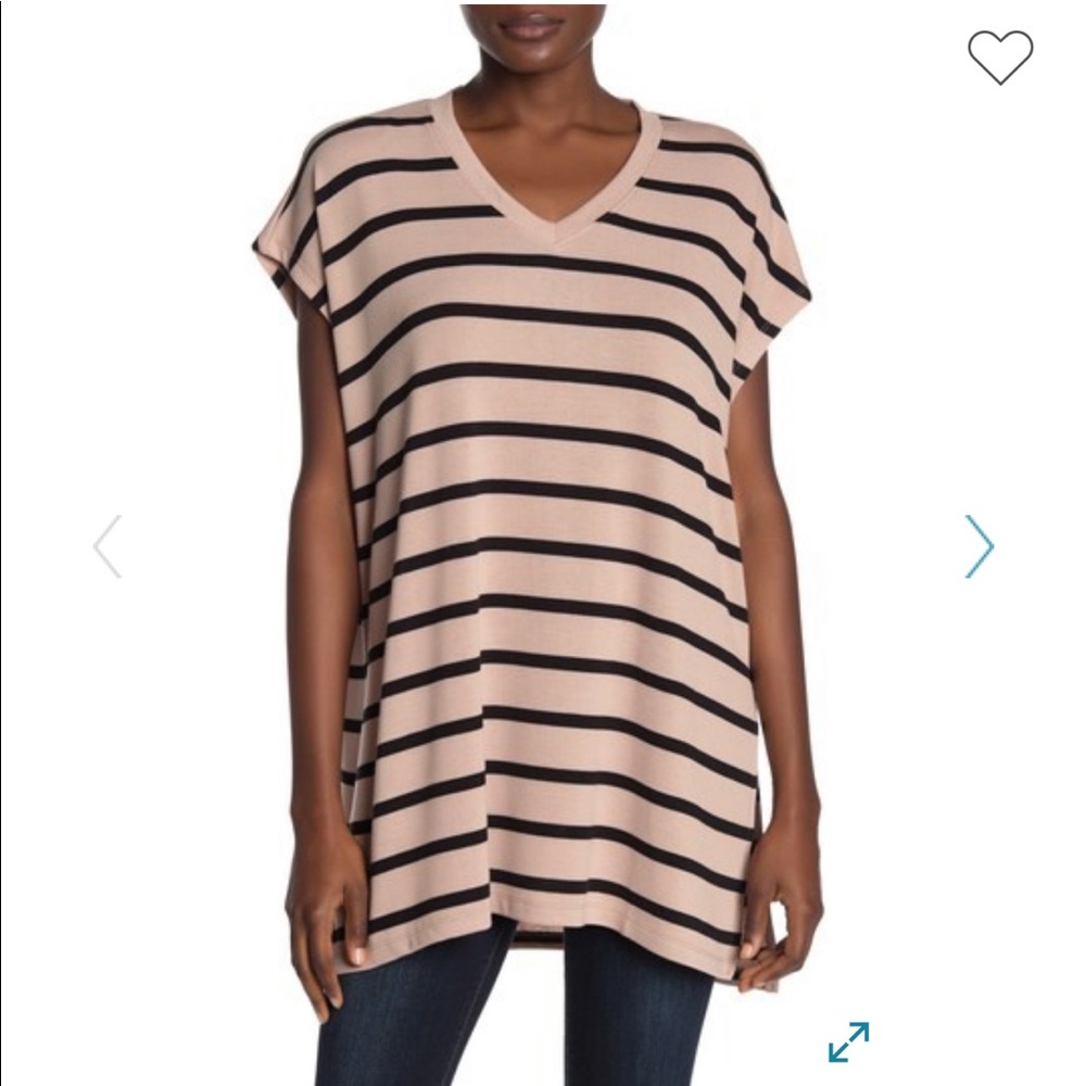 Catherine Malandrino V neck Striped Tunic Tee
